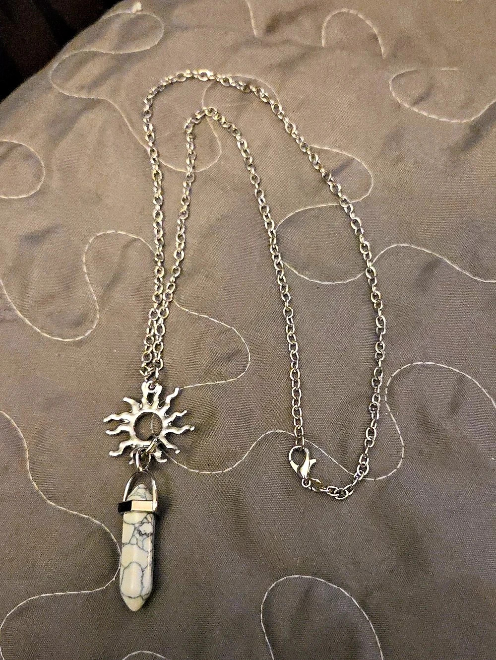 Silver Sun Pendant White Stone Necklace